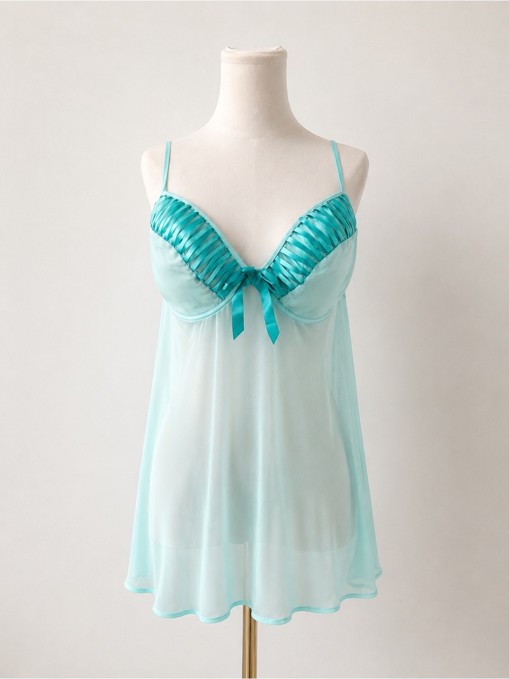 Y2K Aqua Blue Sheer Babydoll Lingerie Slip Mesh Nightgown Coquette 3X